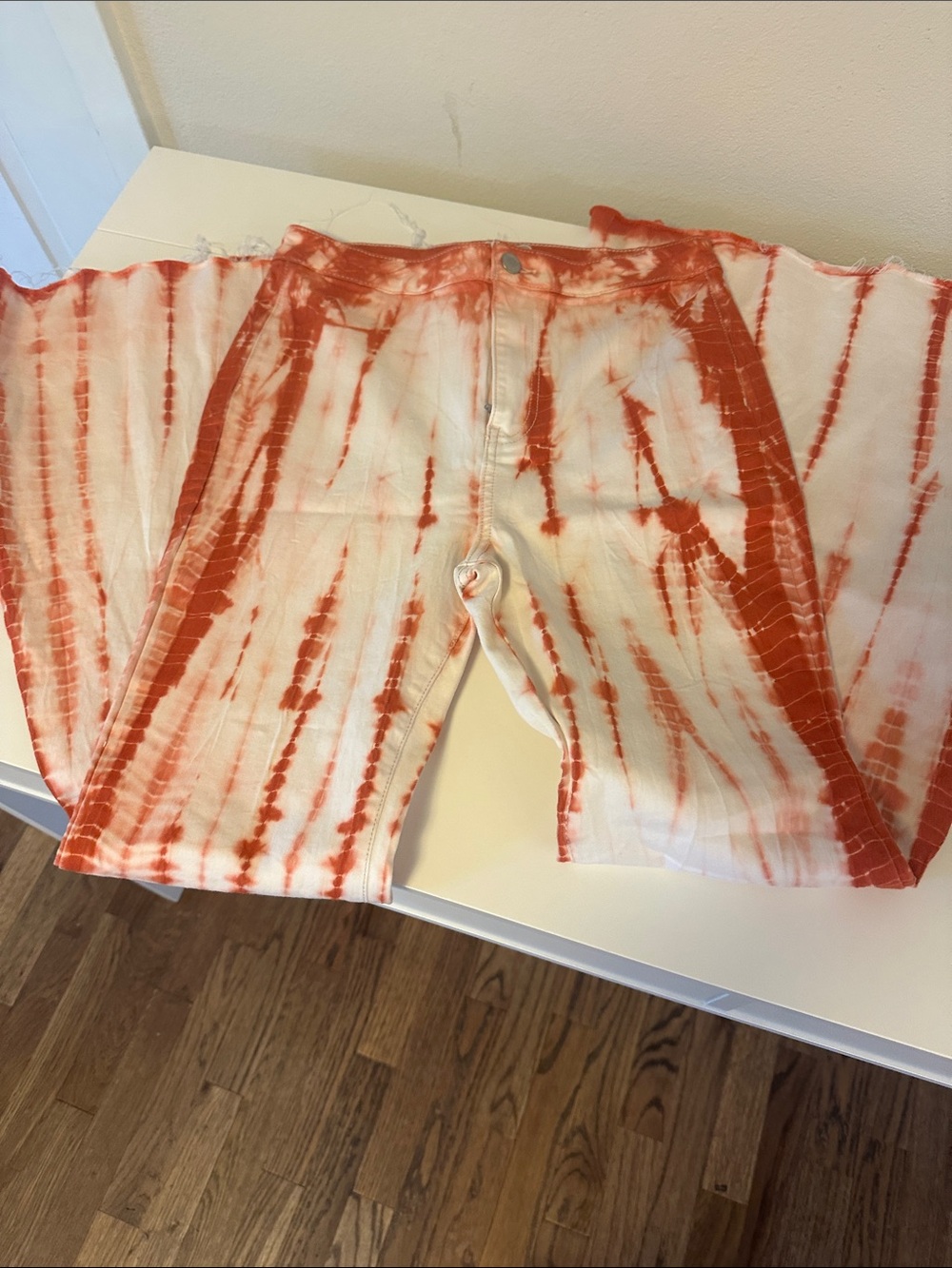 Free People Orange and White Tie-Dye Flare Jeans Bellbottom